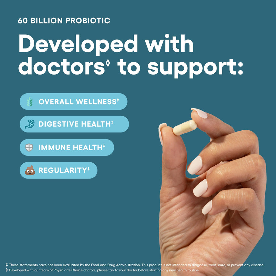 Physician's Choice Probiotics 60 Billion CFU - 10 Strains + Organic Prebiotics - Immune, Digestive & Gut Health - Supports Occasional Constipation, Diarrhea, Gas & Bloating - for Women & Men - 30ct