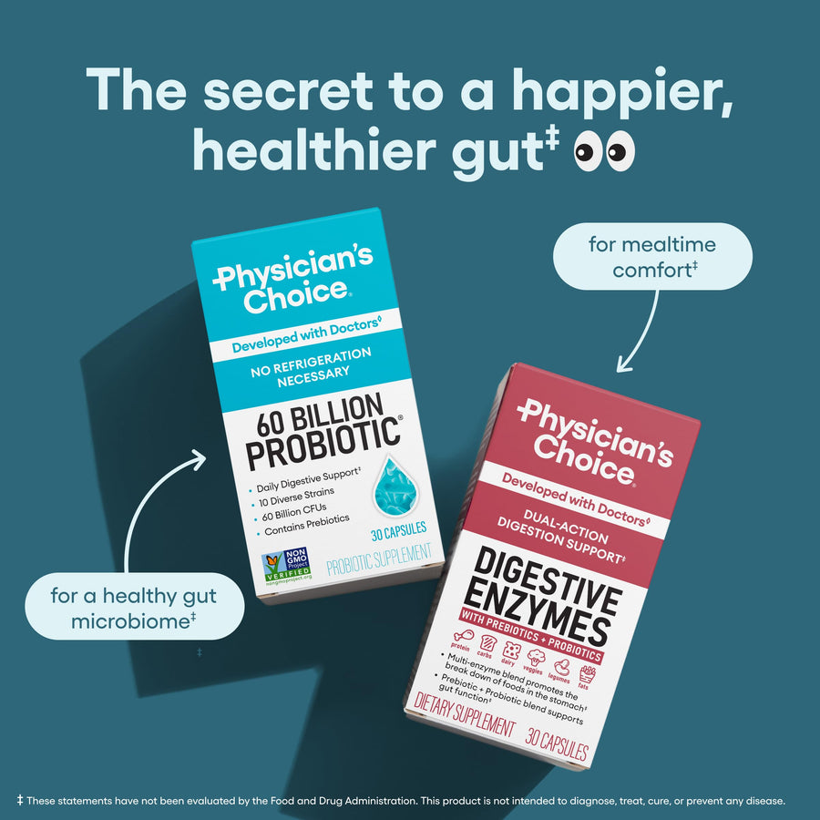 Physician's Choice Probiotics 60 Billion CFU - 10 Strains + Organic Prebiotics - Immune, Digestive & Gut Health - Supports Occasional Constipation, Diarrhea, Gas & Bloating - for Women & Men - 30ct